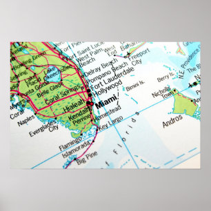 Poster Une carte montrant la ville américaine de Miami