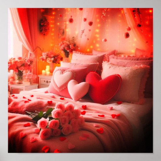Poster Une chambre de la Saint-Valentin décorée avec amou (Devant)