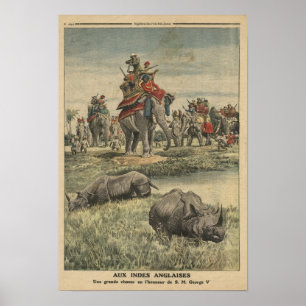 Poster Une chasse au rhinocéros en l'honneur du roi Georg