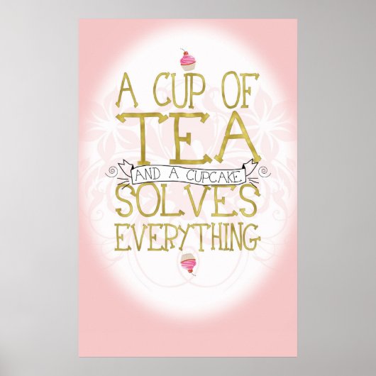 Poster Une coupe de thé et une cupcake (Devant)