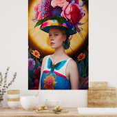 Poster Une dame avec un casquette solaire à fleurs (Cuisine)