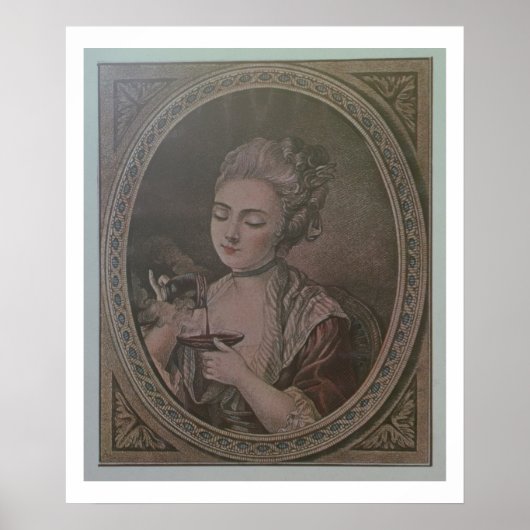 Poster Une dame boit du chocolat (litho couleur) (Devant)