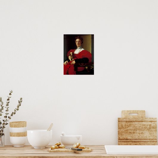 Poster Une dame en robe rouge (Cuisine)