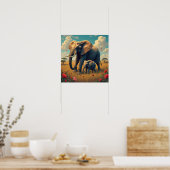 Poster Une douce maman sentimentale et un éléphant de béb (Cuisine)
