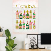 Poster Une Douzaine de Rosés Champagne Rose Bouteilles Ba (Bureau à domicile)