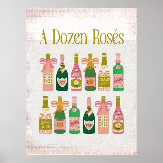 Poster Une Douzaine de Rosés Champagne Rose Bouteilles Ba (Devant)