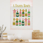 Poster Une Douzaine de Rosés Champagne Rose Bouteilles Ba (Cuisine)