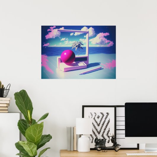 Poster Une évasion Vaporwave vers des mondes synthétiques (Bureau à domicile)