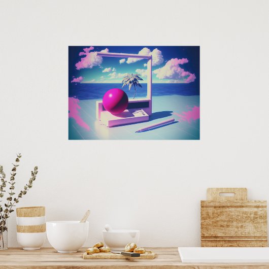 Poster Une évasion Vaporwave vers des mondes synthétiques (Cuisine)