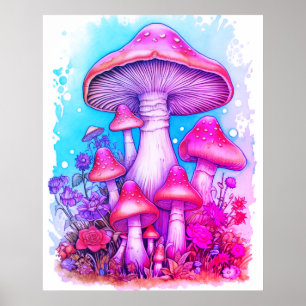 Poster Une famille de champignons sur fond blanc sur un m
