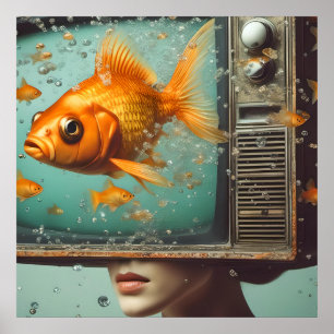 Poster Une femelle poisson rouge TV Head Retro Toute l'oc