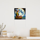 Poster Une femme âgée méditant sous la lune (Cuisine)