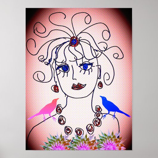 Poster Une femme avec des oiseaux (Devant)