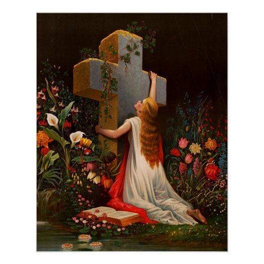 Poster Une femme avec une croix prie (Devant)