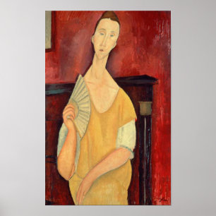 Poster Une femme de Modigliani avec un ventilateur Art Mo