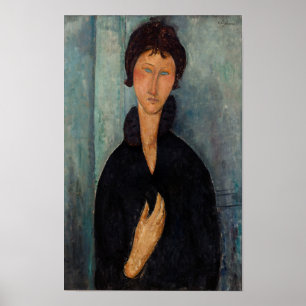 Poster Une femme de Modigliani en noir avec de l'art bleu