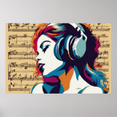 Poster Une Femme Écoute De La Musique Dans Un Casque Post (Devant)