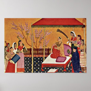 Poster Une Femme Écoute La Musique D'Indischer Maler Um