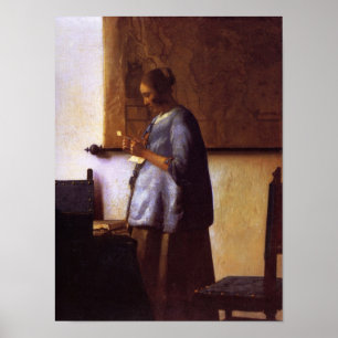 Poster Une femme en bleu lisant une lettre