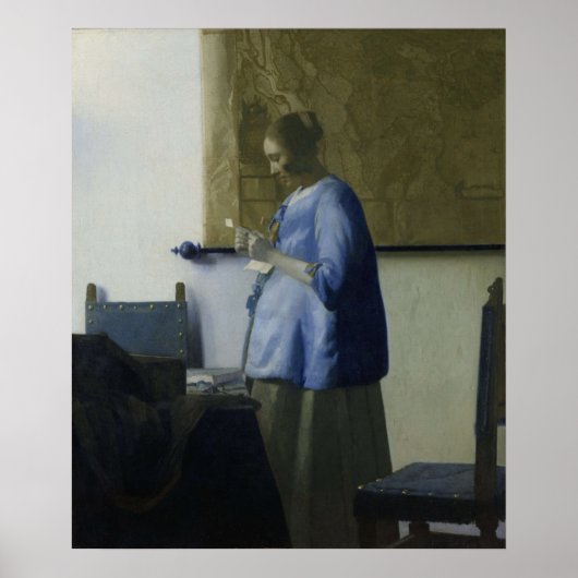 Poster Une femme en bleu lisant une lettre de Vermeer - P (Devant)
