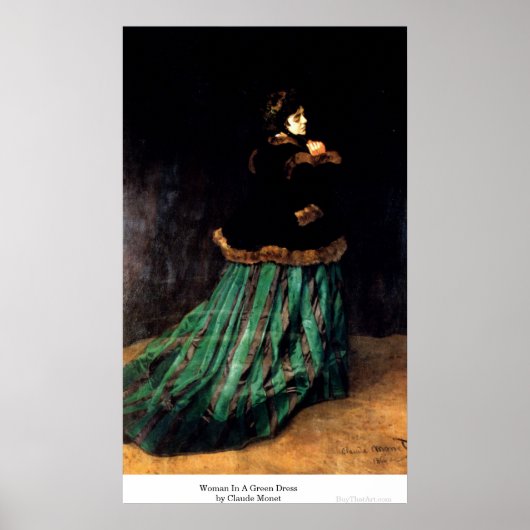 Poster Une femme en robe verte à Claude Monet (Devant)
