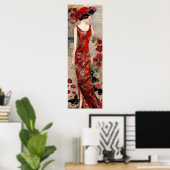 Poster Une femme en tenue rouge (Bureau à domicile)