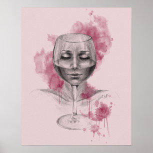 Poster Une femme face à un dessin surréaliste en verre de
