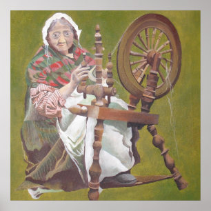 Poster Une Femme Irlandaise Âgée Artiste À Une Roue De Ro