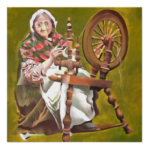 Poster Une Femme Irlandaise Âgée Artiste À Une Roue De Ro
