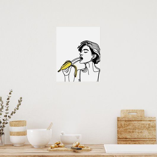 Poster Une Femme Mangeant Banane - Line Art (Cuisine)