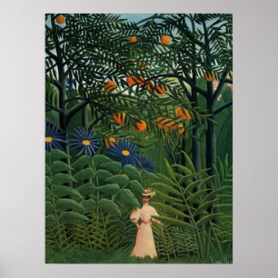 Poster 'Une femme marche dans une forêt exotique'