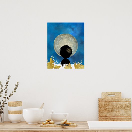 Poster Une femme noire africaine devant le mur de lune (Cuisine)