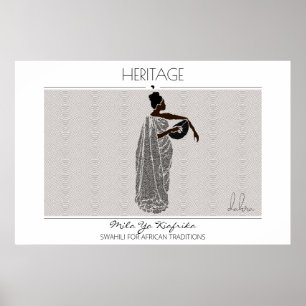 Poster Une femme noire africaine du patrimoine tient un b
