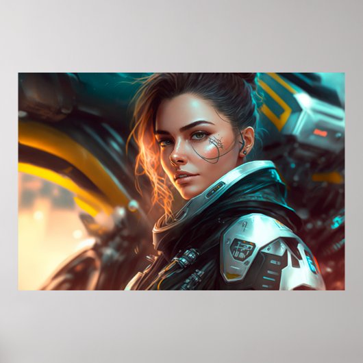 Poster Une femme pilote dans une ville de l'avenir (Devant)