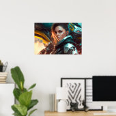 Poster Une femme pilote dans une ville de l'avenir affich (Bureau à domicile)