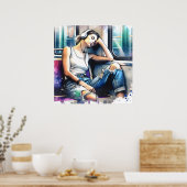 Poster Une femme qui dort dans le métro à écouter de la m (Cuisine)