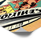 Poster Une femme rétro à la plage lit un magazine de mode (Coin)