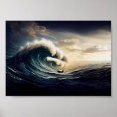 Poster Une femme sur un petit bateau naviguant dans l'océ (Devant)