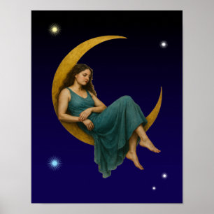 Poster Une Femme Sur Une Lune Croissante