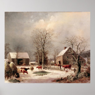 Poster Une ferme en hiver Peinture de George Durrie