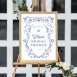 Poster Une Fête des mariées victorienne bleue<br><div class="desc">Ce design présente une crête de chinoiserie victorienne en porcelaine bleue ainsi qu'une belle combinaison de polices élégantes et classiques. Voir la collection entière pour plus d'articles correspondants !</div>