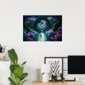 Poster Une figure extraterrestre marche vers une planète (Bureau à domicile)
