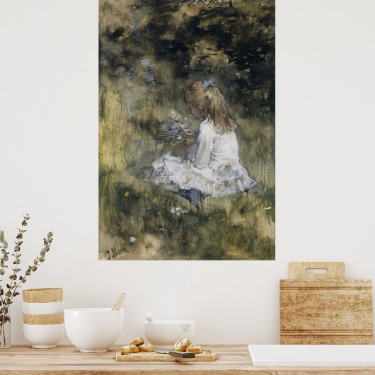 Poster Une fille à la fleur sur l'herbe (1878) (Cuisine)