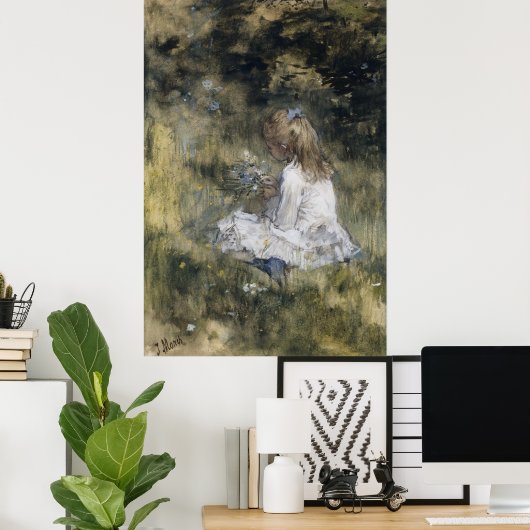 Poster Une fille à la fleur sur l'herbe (1878) (Bureau à domicile)