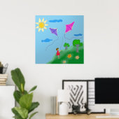 Poster Une fille avec des cerfs-volants (Bureau à domicile)