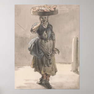 Poster Une fille avec un panier sur la tête - Paul Sandby