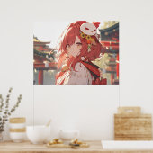 Poster Une fille d'anime traditionnelle aux cheveux rouge (Cuisine)