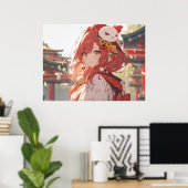 Poster Une fille d'anime traditionnelle aux cheveux rouge (Bureau à domicile)