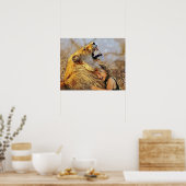 Poster Une fille embrassant le mur d'art du lion pour déc (Cuisine)