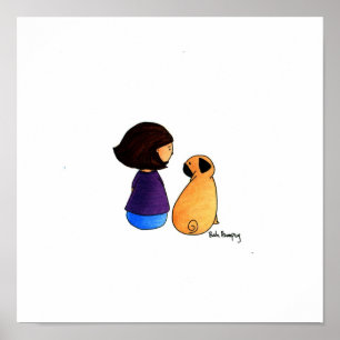 Poster Une fille et son carlin (version de brune)